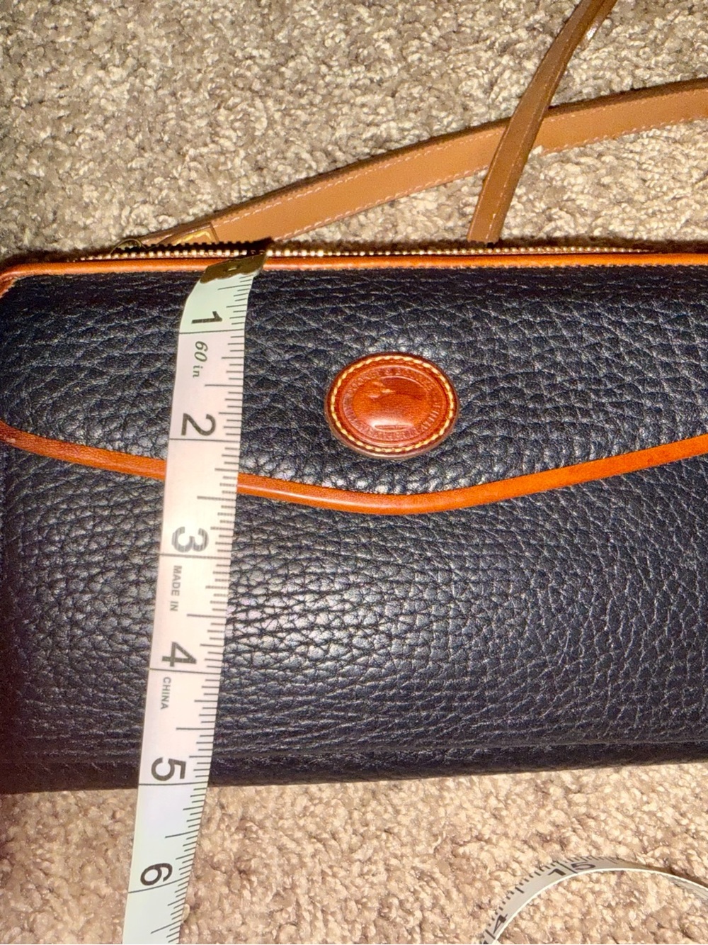 Dooney & Bourke Black Pebbled Leather Crossbody with Brown Trim - Picture 6 of 7